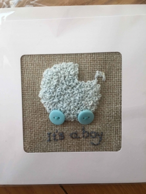 Hand embroidered new baby card