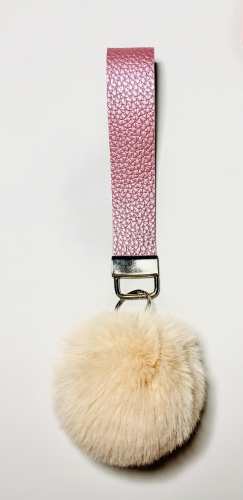 Wristlet keychain with a pom pom Pearl Pink/ Peach pink 