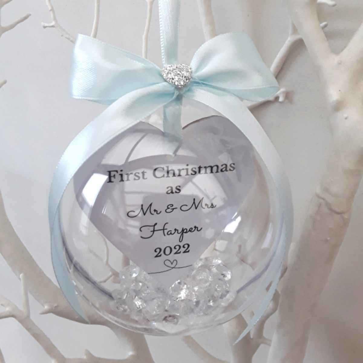 8cm First Christmas as Mr & Mrs Bauble,Memory Bauble,Personalised Christmas Bauble