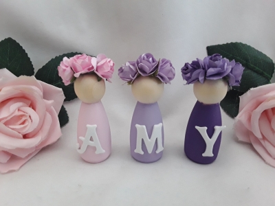 Personalised Handpainted Wooden Peg Dolls
Personalised Flowergirl Gift
Nursery Decor
New Baby Gift
Christening Gift