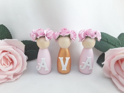 Personalised Handpainted Wooden Peg Dolls
Personalised Flowergirl Gift
Nursery Decor
New Baby Gift
Christening Gift