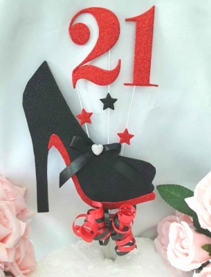 Personalised High Heel Shoe ðŸ‘ Cake Topper ðŸŽ‚ ANY AGE Glitter Stiletto Shoe Cake Topper ðŸŽ‰