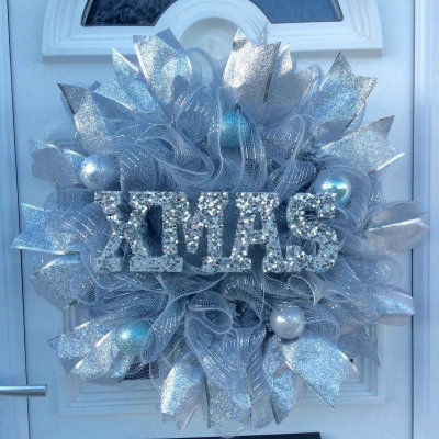 Silver/Ice blue Christmas Wreath, Christmas Wall Decor, Christmas Door Wreath