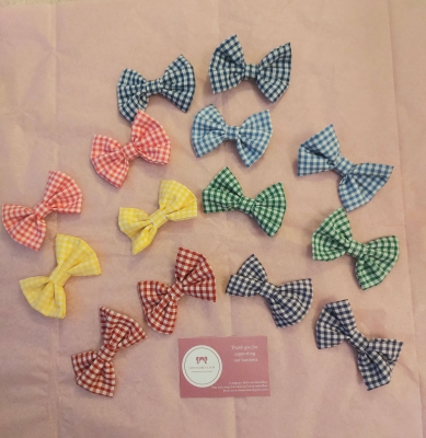 Gingham Hair Bow for Children, sold as a pair