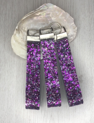 Purple Glitter Wristlet Keyring | Keychain 