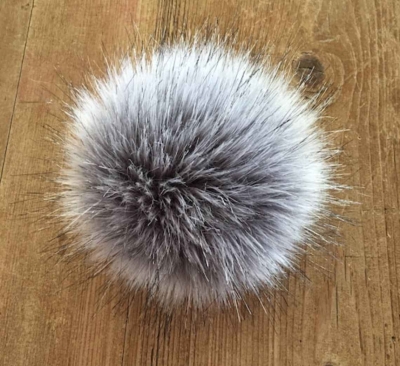 Husky Grey Pom Pom | Luxury Faux Fur | Size Large | Handmade in UK | Hand Washable | Sew or Tie on | 4 strong attaching yarns 