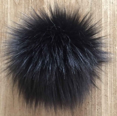 Jet Black Luxury Faux Fur Pom Pom | Size Large | Handmade in UK | Tie or Sew on | Hand Washable
